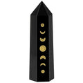 Amogeeli Wicca Moon Phase Black Obsidian Stone Point Wand for Reiki Meditation, 6 Faceted Prism Healing Crystal Decoration for H