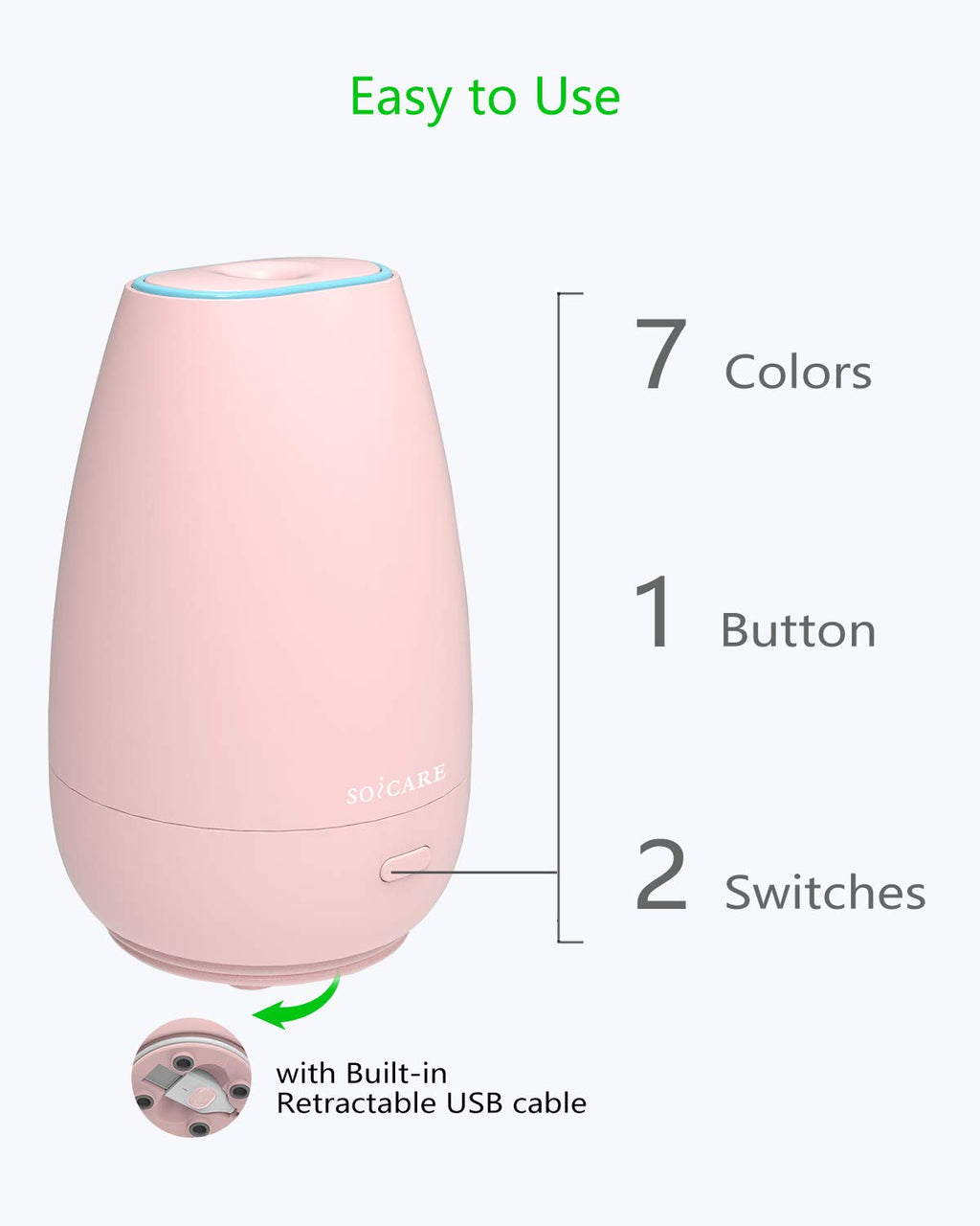 SOICARE Car Diffuser,Small Portable Car Essential Oil Diffuser with Built-in USB Cable,Mini Aromatherapy Diffuser for Travel/Off