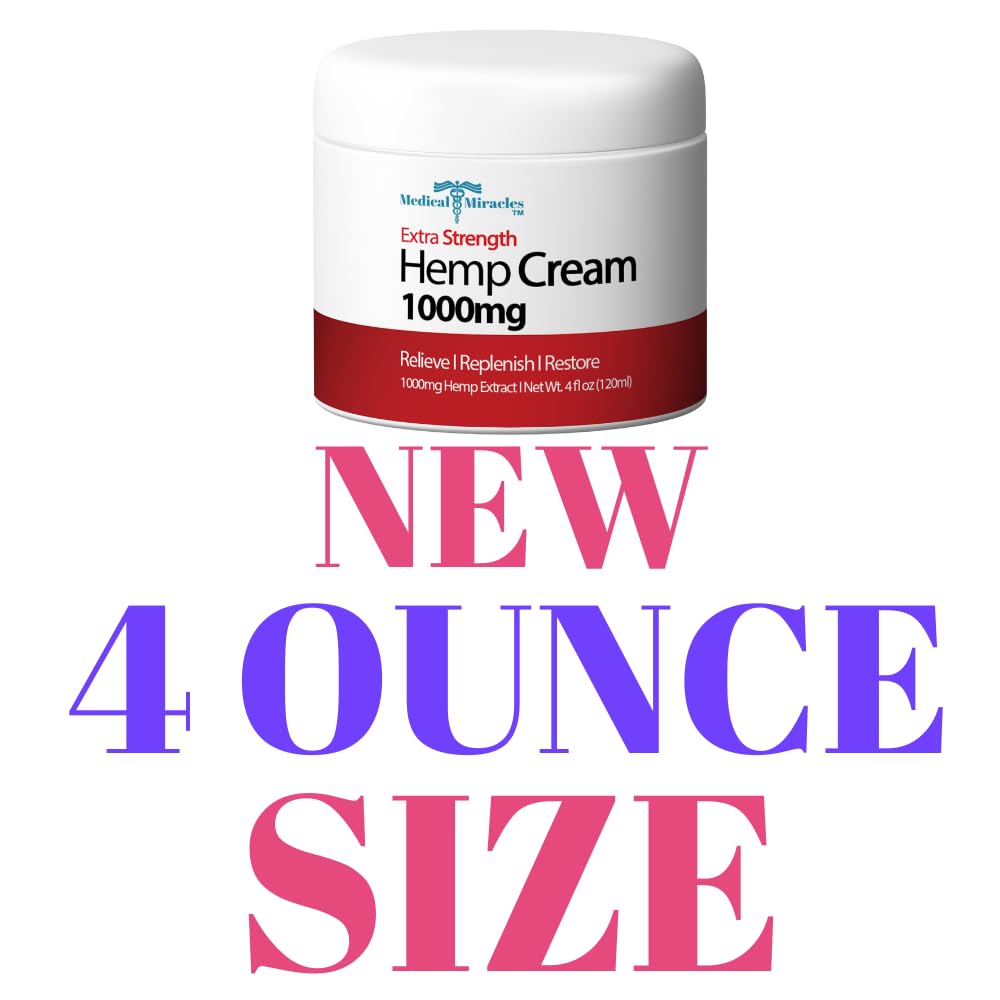 Medical Miracles Hemp Relief Cream - Ideal for HIPS, Joints, Neck, Back, Elbows, Fingers, Hands, and Knees Proudly Made in USA (