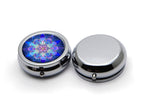 Purple Mandala Pill Box Purse Pocket Small Round Silver Pill Case Decorative Box Metal Medicine Vitamin Pill Organizer Portable