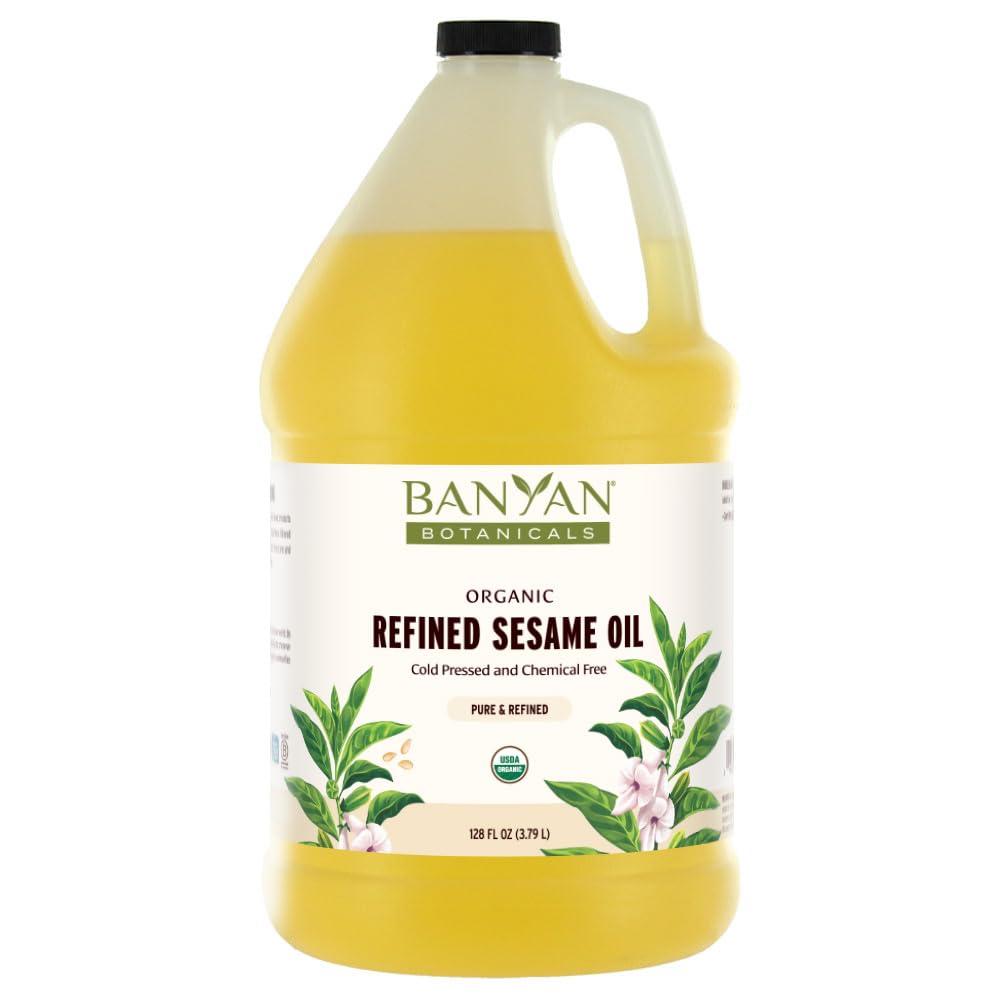 Banyan Botanicals Refined Sesame Oil - Organic Sesame Oil for Skin, Body, Hair & More - Multiple Sizes - 128 oz - Non GMO Sustai