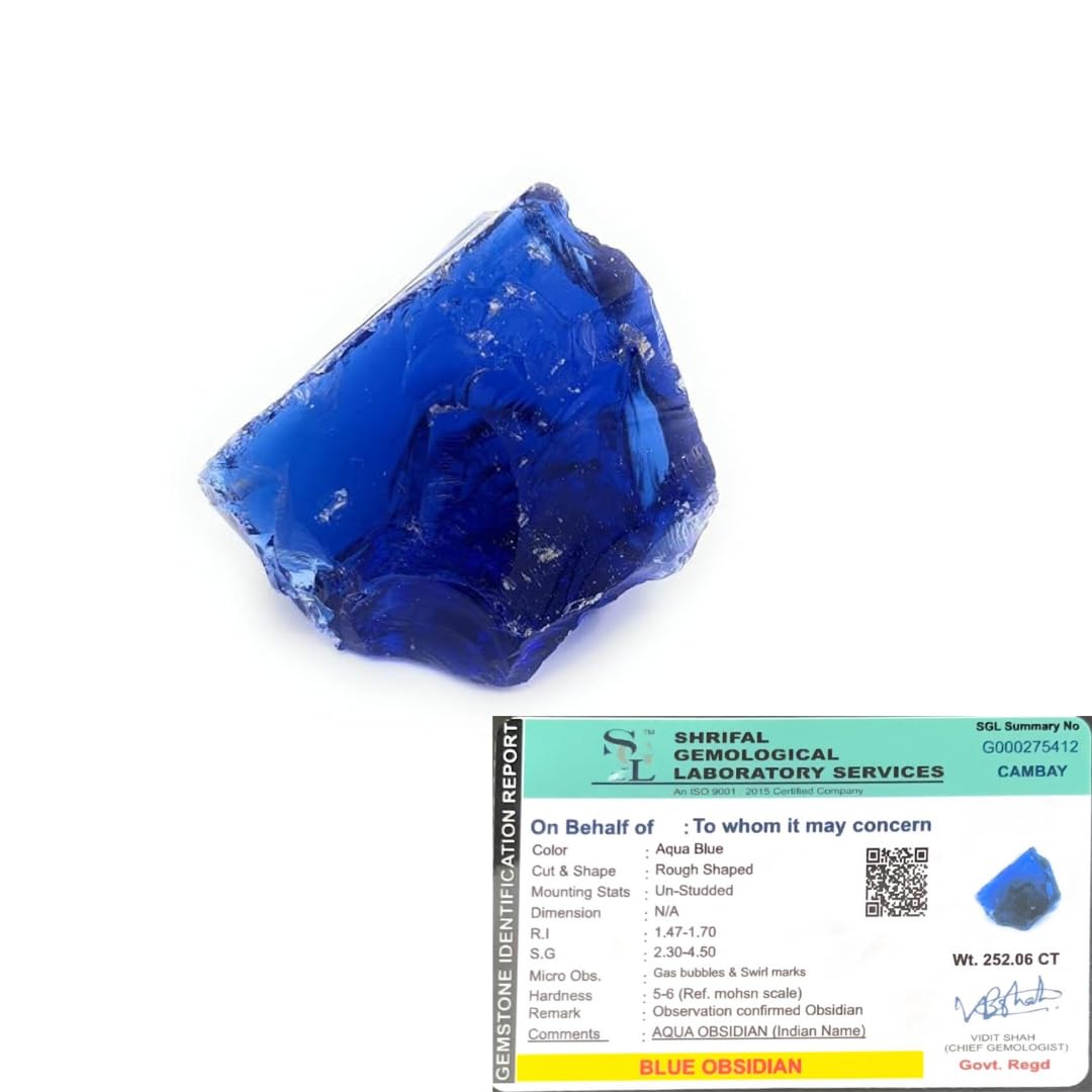 GOLDEN QUARTZ  THE CRYSTAL HUB  Certified Blue Obsidian Raw with Certificate for showpiece volcanic glass home decor (1 peice,