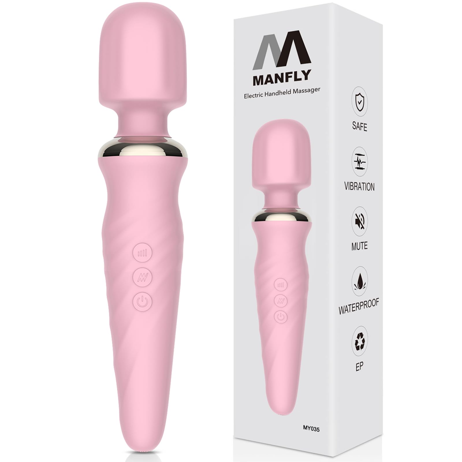 MANFLY Portable Electric Travel Massager, Handheld Rechargeable Neck and Shoulder Muscle Home Massage Tool (Pink)