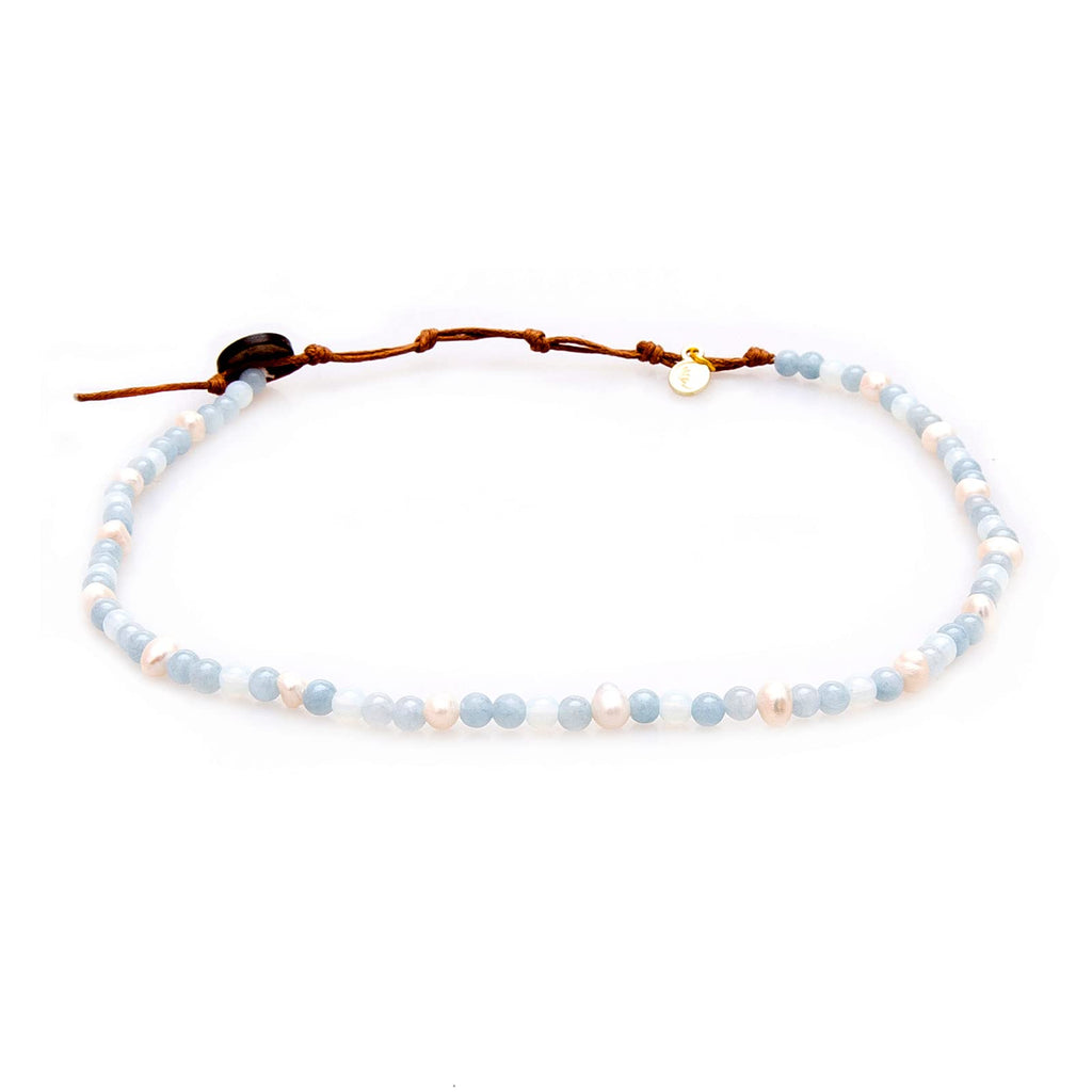 Lotus and Luna 4MM Energy Chakra Healing Necklace with Real Stones Jade, Pearl, Rose Quartz, Amethyst, Moonstone (Intuition + Se
