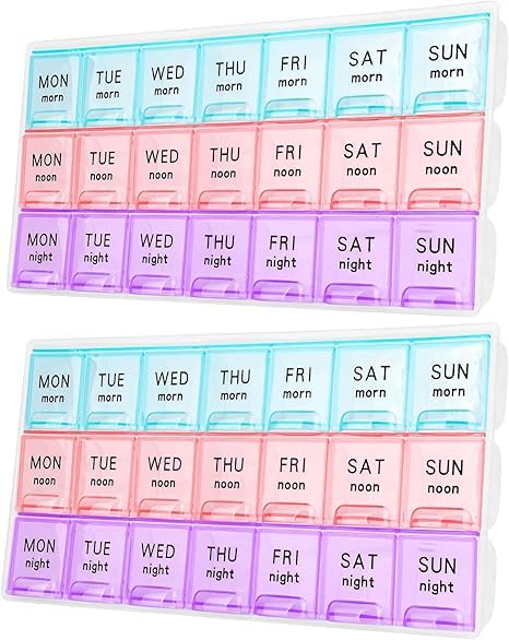 2Pcs Large Weekly Pill Organizer 3 Times A Day,Travel Pill Cases Moisture-Proof 7 Day Pill Box, Portable for Pills Vitamin Fish 