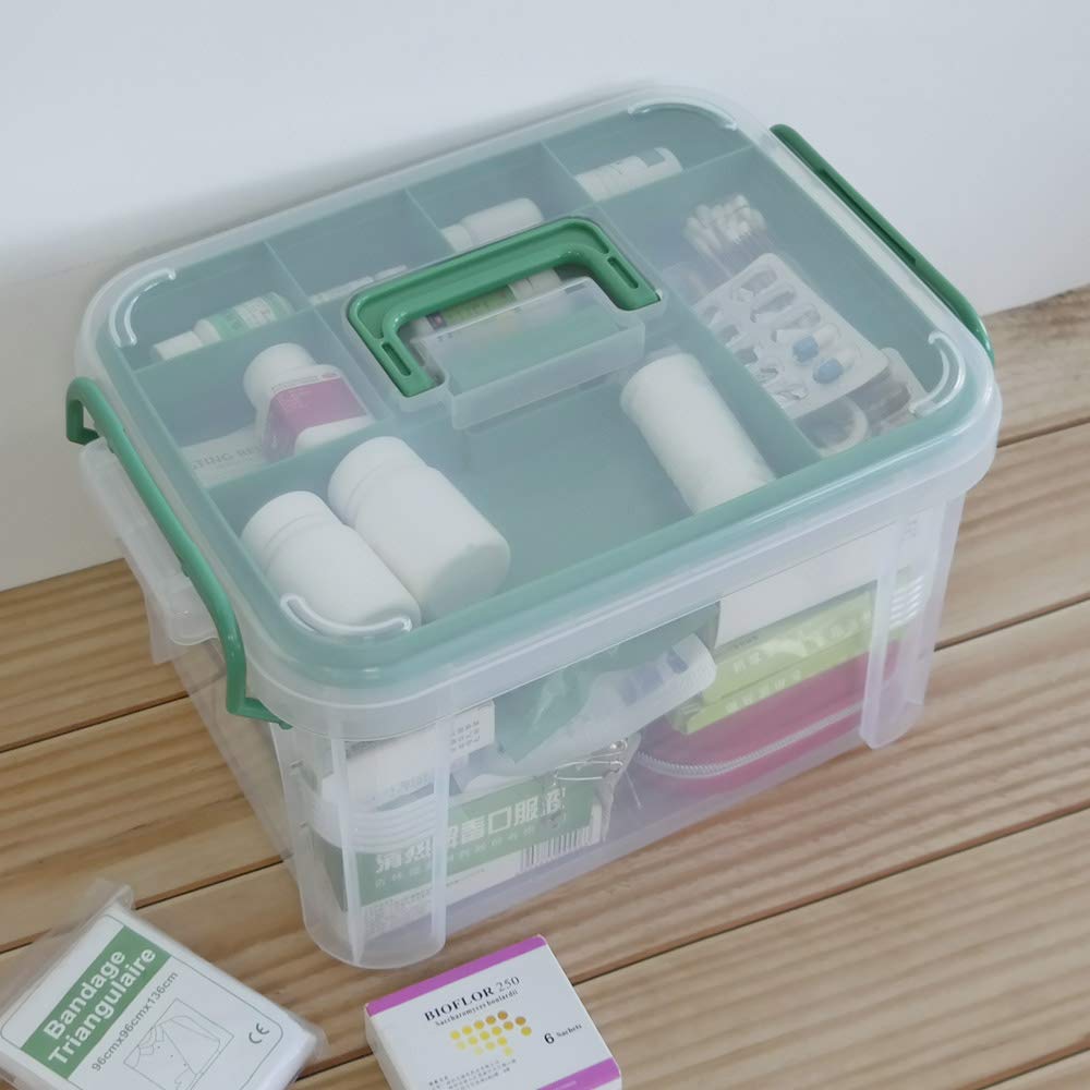 Nesmilers Large Family First-Aid Box, Clear Medicine Storage Box with Tray