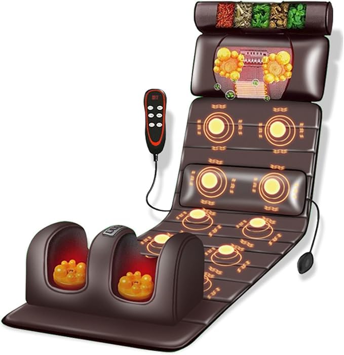 Beloving Full Body Massage Mat with Heat and Vibration, 10-Node Back Massager with Foot Roller & Neck Pillow, Multi-Zone Heating