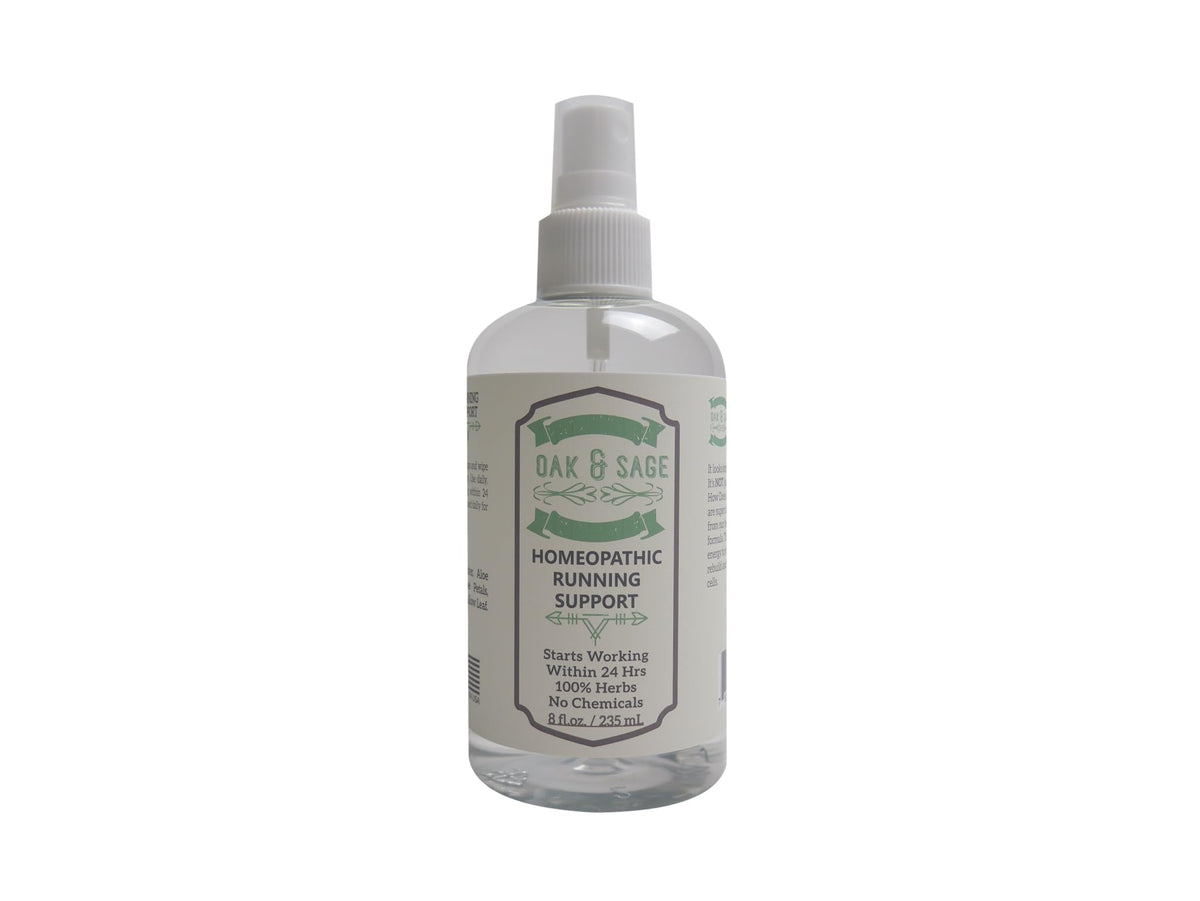 OAK & SAGE Homeopathic Running Support  Unscented  8oz  100% Herbs, No Alcohol, No Chemicals