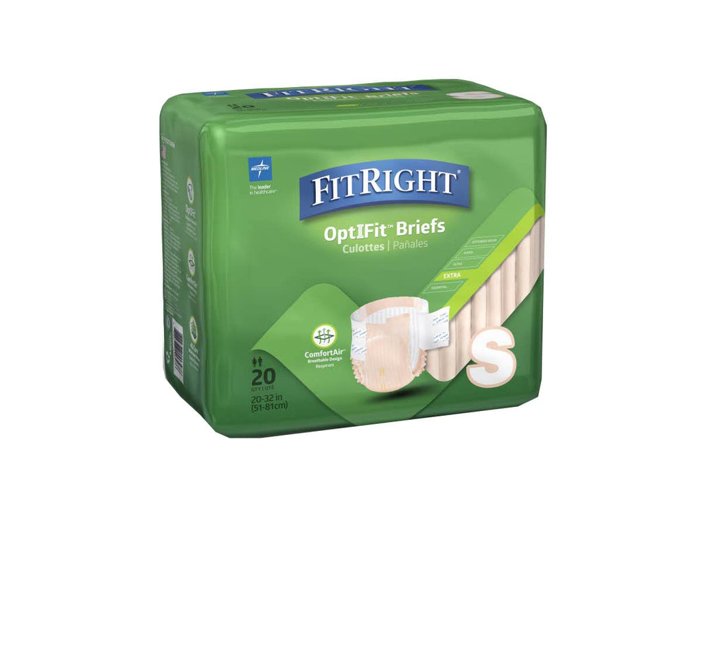 FitRight OptiFit Extra Adult Briefs, Incontinence Diapers with Tabs, Moderate Absorbency, Small, 20 to 32, 20 Count
