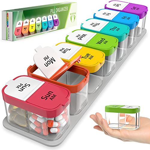 Extra Large Weekly Pill Organizer - XL Daily Pill Box - 7 Day Am Pm Jumbo Pill Case/Container for Supplements Big Pill Holder Tw