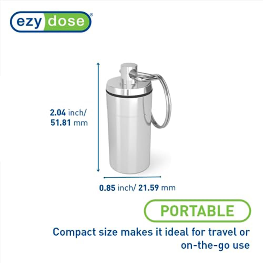 EZY DOSE Keychain Pill Box and Medicine, Vitamin Container, Safe for Money & Travel Items, Metal Canister, Medium Compartments,
