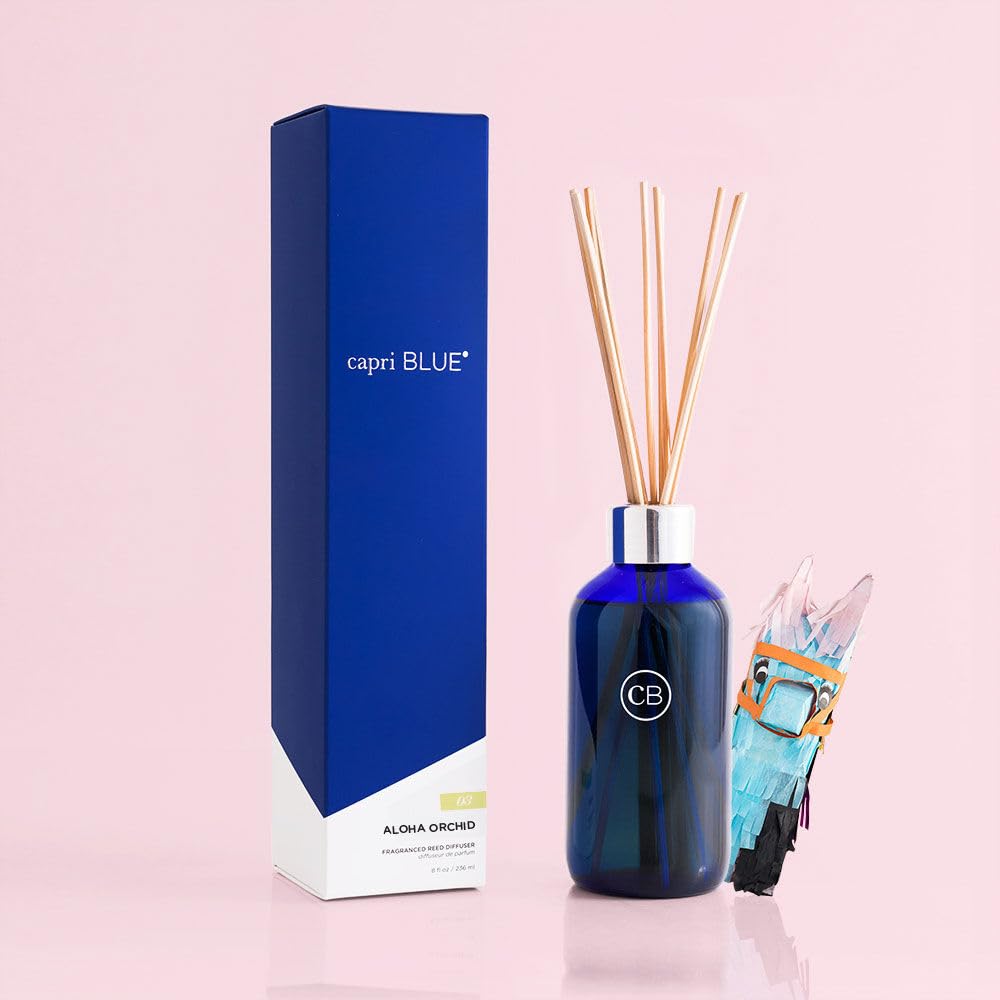 Capri Blue Reed Diffuser Set - 8 Fl Oz - Aloha Orchid - Comes with Reed Diffuser Sticks, Fragrance Oil, and Glass Bottle Oil Dif