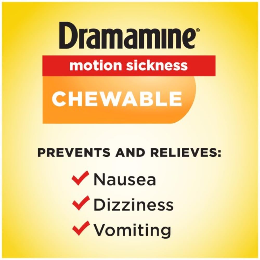 Dramamine Chewable Formula Motion Sickness Relief | Orange | 8 Count | 3 Pack