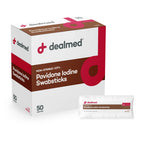 Dealmed Povidone Iodine 10% Swabsticks - Individually Sealed Packets Perfect for Wound Care and Portable First Aid Kits, 50/Box