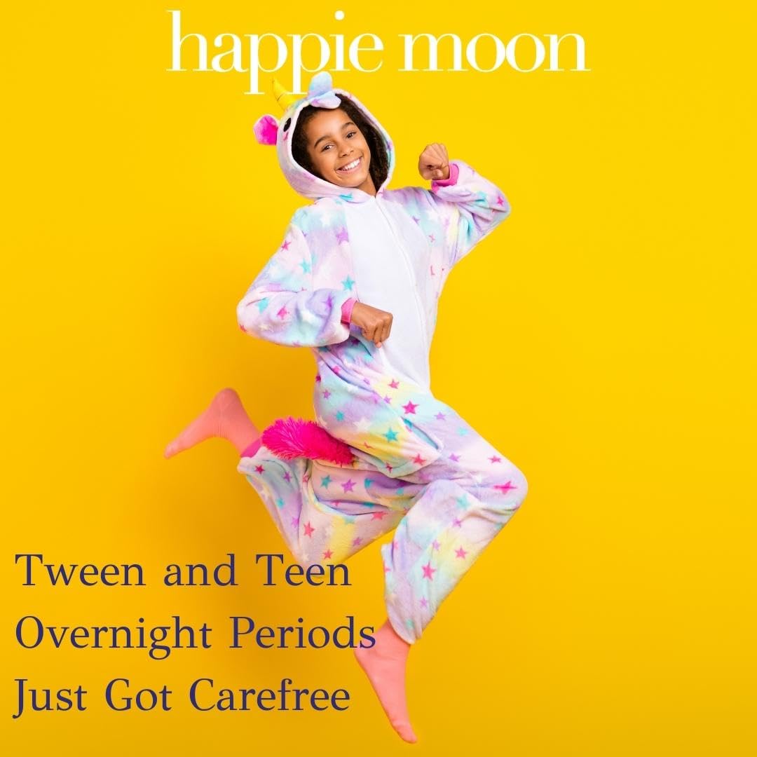 Happie Moon Overnight Period Underwear | 100% Cotton Covered Disposable Overnight for Tweens and Teens | Zero Chlorine, Bleach,