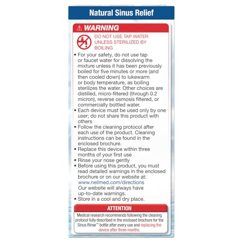 NeilMed Sinus Rinse Starter Kit with 5 Premixed Saline Packets - Large Volume Low Pressure Saline Nasal Irrigation & moisturizin