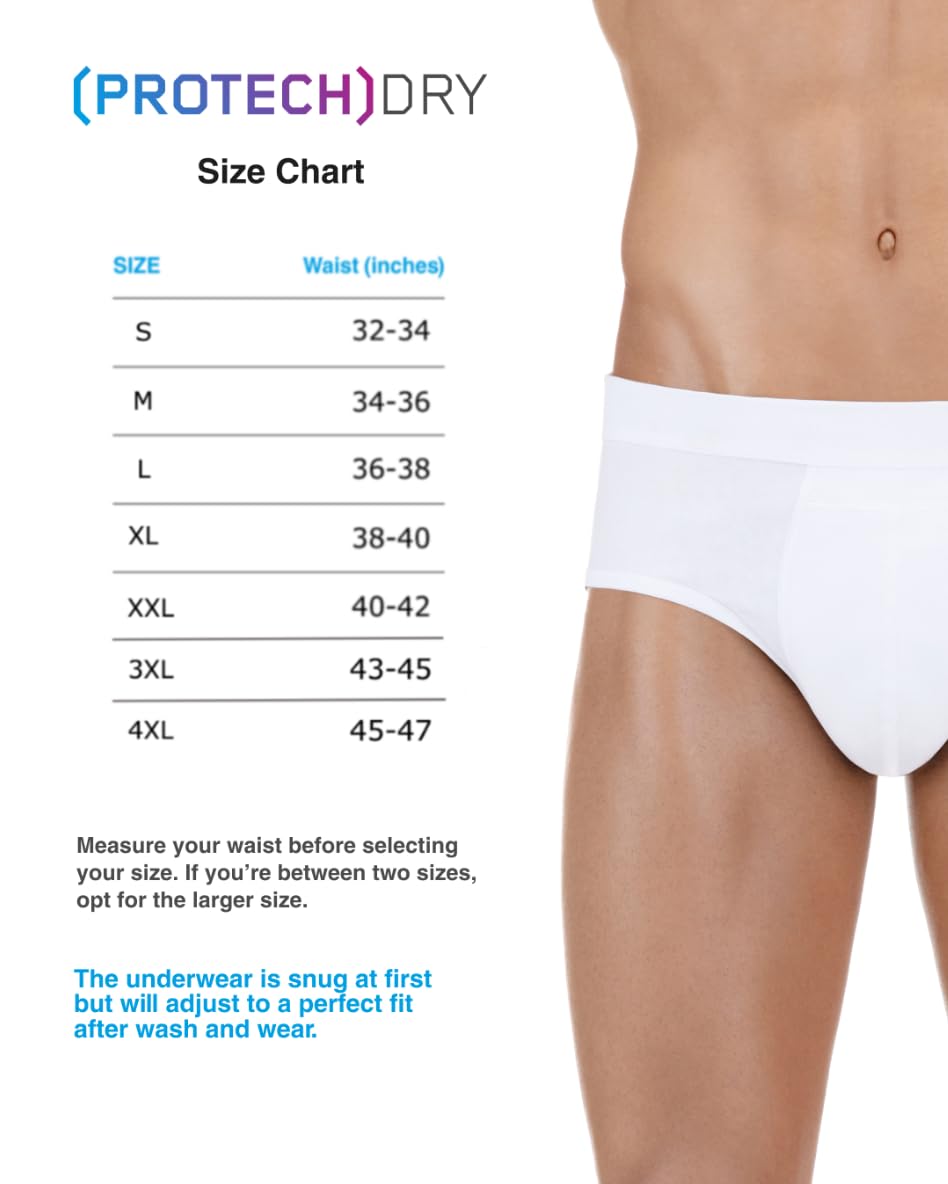 PROTECHDRY - Washable & Reusable Urinary Incontinence Cotton Brief Underwear for Men, with Front Absorbent Area Large White
