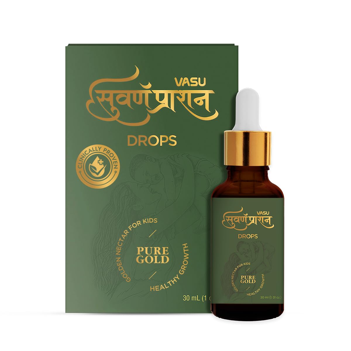 Vasu Swarnaprashan Drop For Kids  Natural Formulated With Pure 24Ct Gold | Healthy Growth | Golden Nectar | Improves Strength &