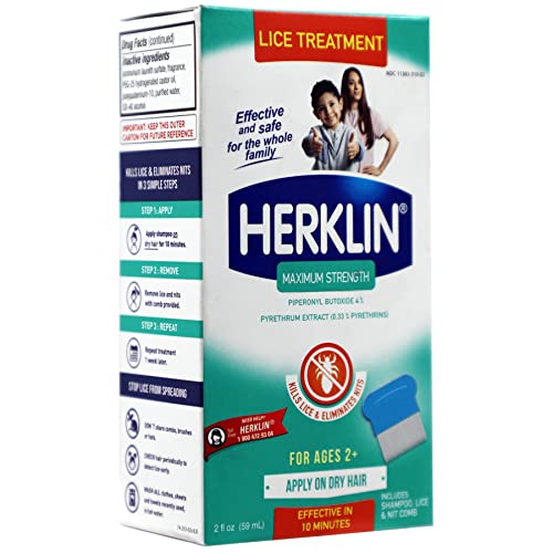 Herklin Lice Treatment Shampoo, Maximum Strength, Easy to Apply, 2 Fl Oz, Bottle