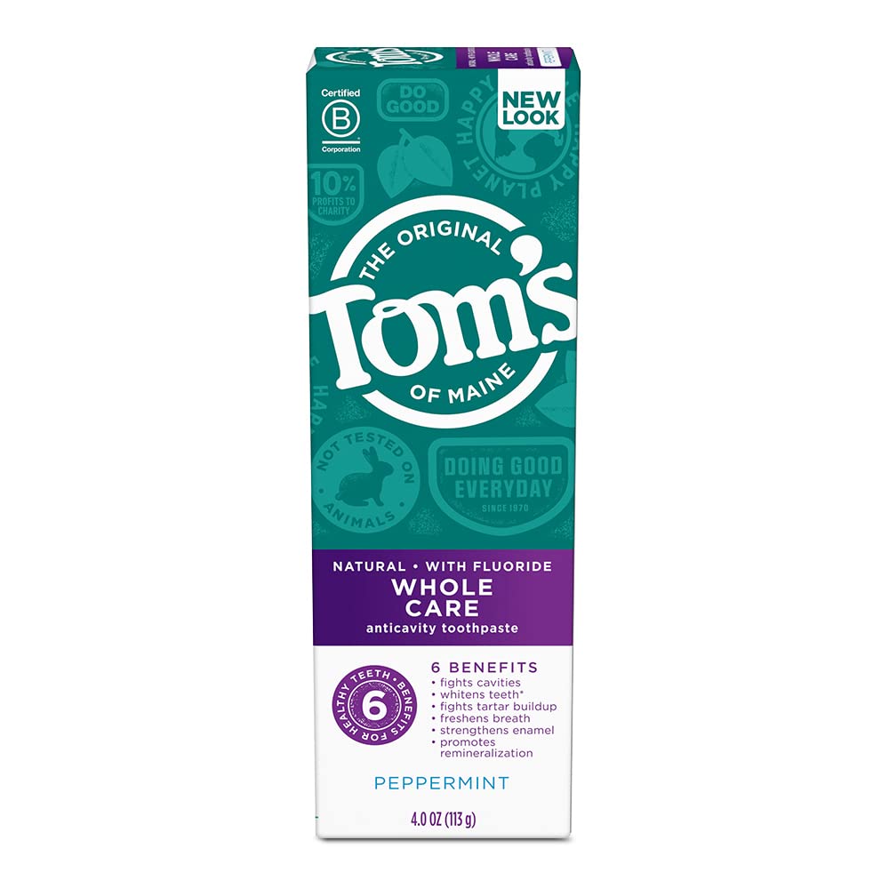 Toms of Maine Whole Care Natural Toothpaste with Fluoride, Peppermint, 4 oz.