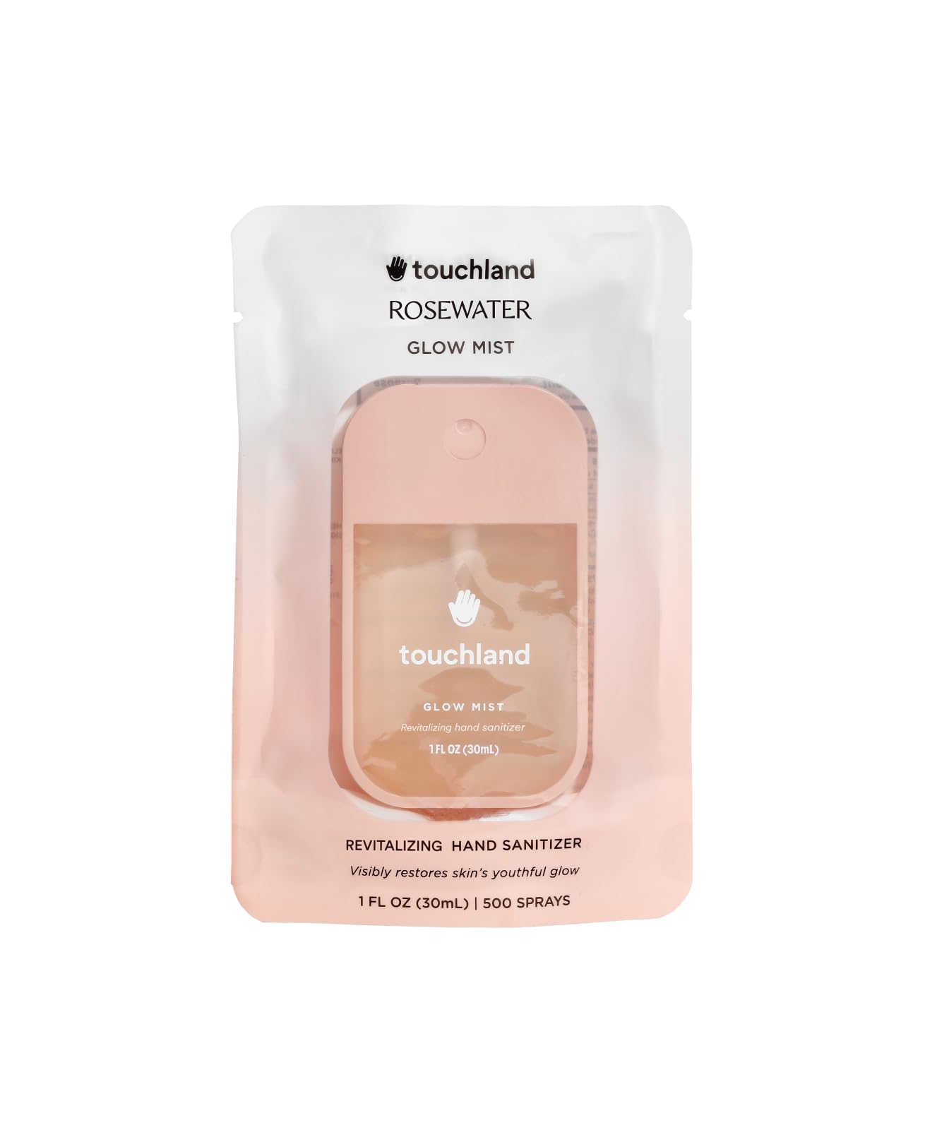 Touchland Glow Mist Revitalizing Hand Sanitizer Spray, Rosewater scented, 500-Sprays each, 1FL OZ