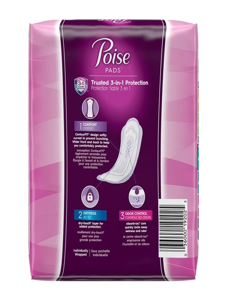 Poise Ultra Thin Incontinence Pads, Light Absorbency, Regular, 30 Count (Pack of 3)