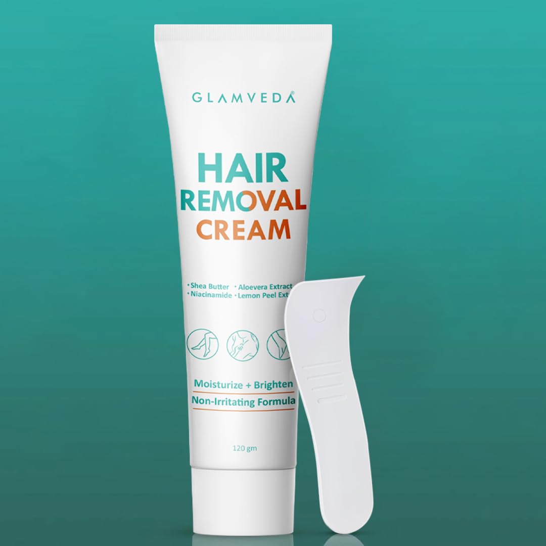 Glamveda Hair Removal Cream For Women For Sensitive Skin120G | Non Irritating Painless, Moisturize, Skin Brighten | For Legs, Un