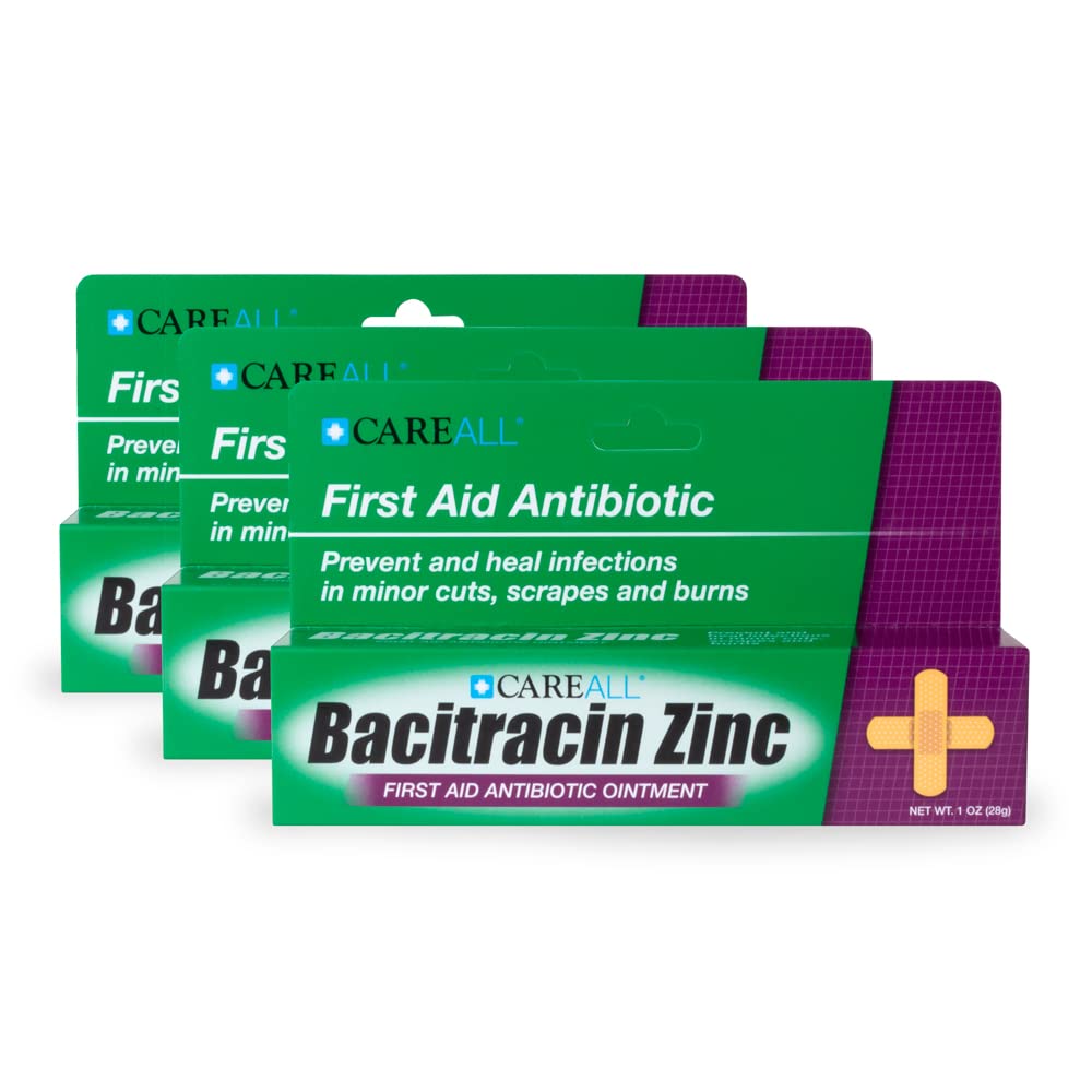 CareAll Bacitracin Antibiotic Zinc Ointment 1oz (3 Pack). First Aid Ointment to Prevent and Heal Infections for Minor cuts, Scra