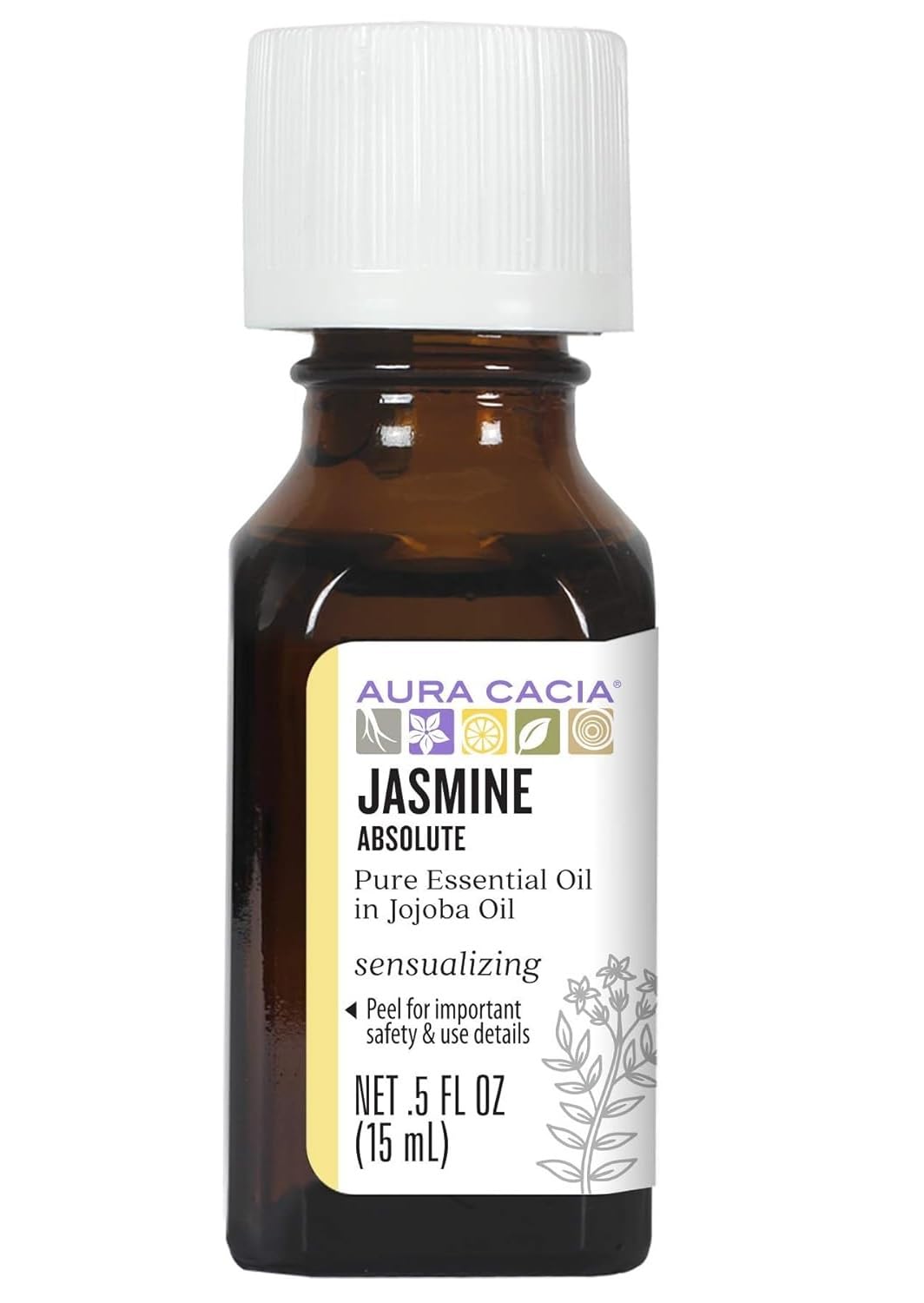 Aura Cacia Jasmine Absolute in Jojoba Oil | GC/MS Tested for Purity | 15ml (0.5 fl. oz.)
