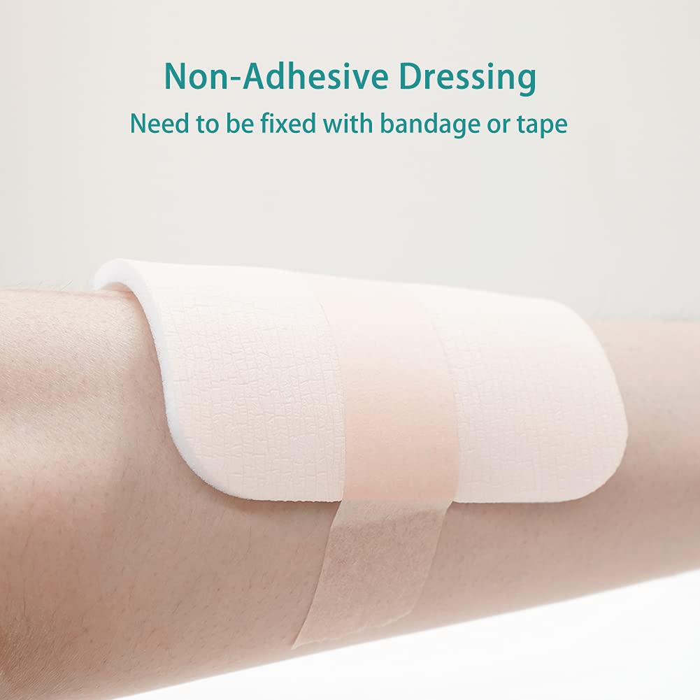 Dimora Foam Dressing, Sterile Non-Adhesive Hydrophilic Pads, Highly Absorbent 4 x4 (10 cm*10 cm) Pack of 10 Square Waterproof Dr