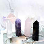 Runyangshi Dream Amethyst Natural Healing Crystal Wands Height 2-2.4, 6 Faceted Prism Wand Reiki Chakra Stone, Natural Quartz