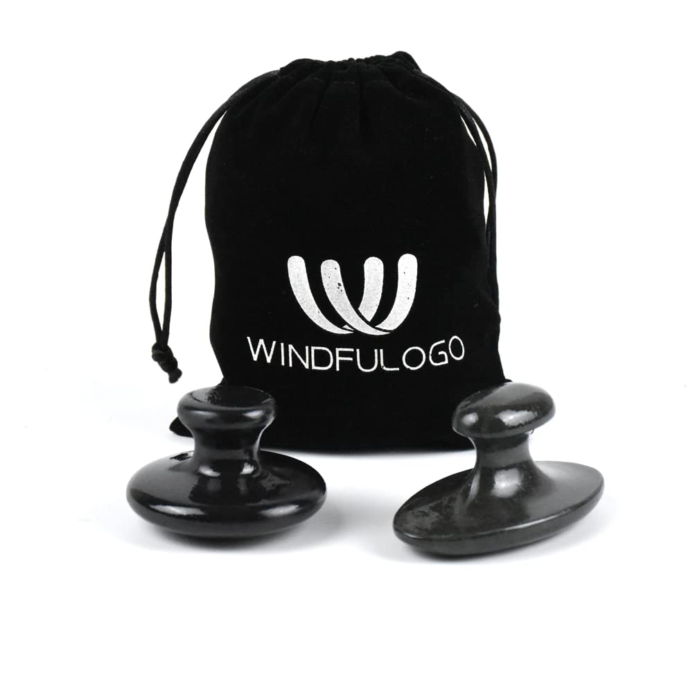 Windfulogo 2 Pcs Long Mushroom Shaped Massage Stones Natural Bian Stone Hot Rock for Spa Massage Black