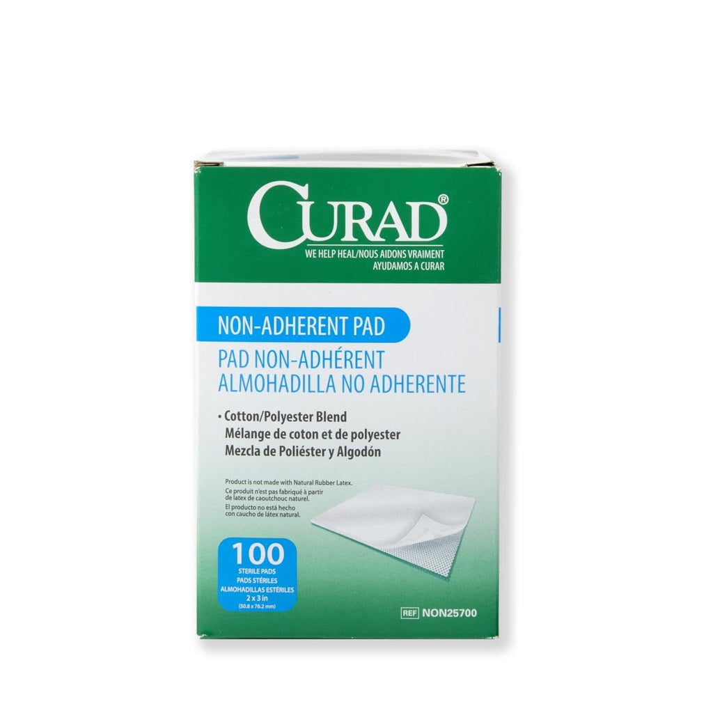 Curad Sterile Nonadherent Pad, Soft, Perforated, Absorbent, Cotton/Polyester, 2 x 3, Sterile, 100 pads