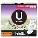 U by Kotex Security Maxi Feminine Pads with Wings, Overnight Absorbency, Unscented, 14 Count