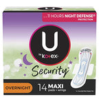 U by Kotex Security Maxi Feminine Pads with Wings, Overnight Absorbency, Unscented, 14 Count