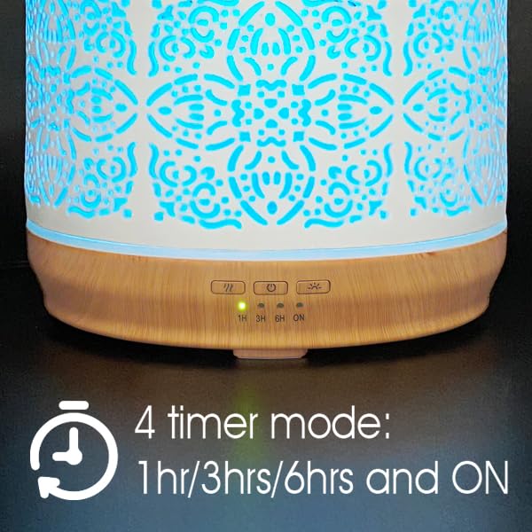 Earnest Living Essential Oil Diffuser White Ceramic Diffuser 500 ml Timers Night Lights and Auto Off Function Home Office Humidi