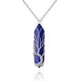 VIBILIA Healing Crystal Necklace Tree of Life Wire Wrapped Lapis Lazuli Stone Point Pendant Necklace Hexagonal Reiki Spiritual Q