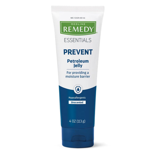 Medline Remedy Essentials Petroleum Jelly (4 oz Tube), 12 Count, 100% Pure White Petrolatum, Skin Protectant Barrier, Diaper Ras