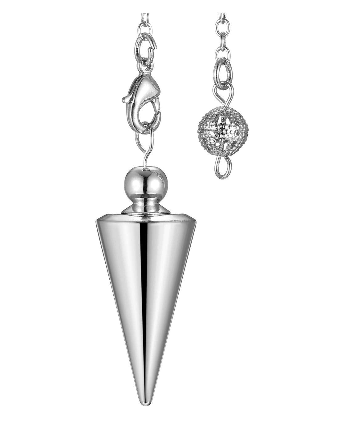 PESOENTH Copper Metal Dowsing Pendulum Divination Dower Reiki Healing Pendulum Chain,Silver Spiral Coil Point Meditation Yoga Ba