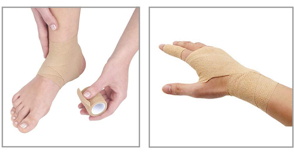 12 Pack 2 x 5 Yards Self Adhesive Elastic Bandage Wrap Stretch Self-Adherent Tape for First Aid,Sports, Wrist, Ankle (Skin Color