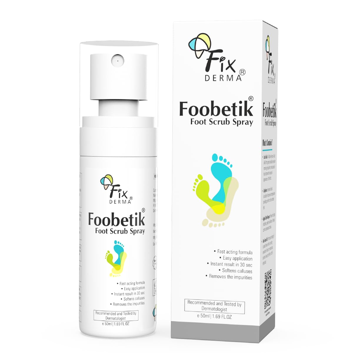 Fixderma Foobetik Foot Scrub Spray With Lactic Acid | 30 Sec Foot Facial Spray | Foot Scrubber For Dead Skin | Callus Remover Sp
