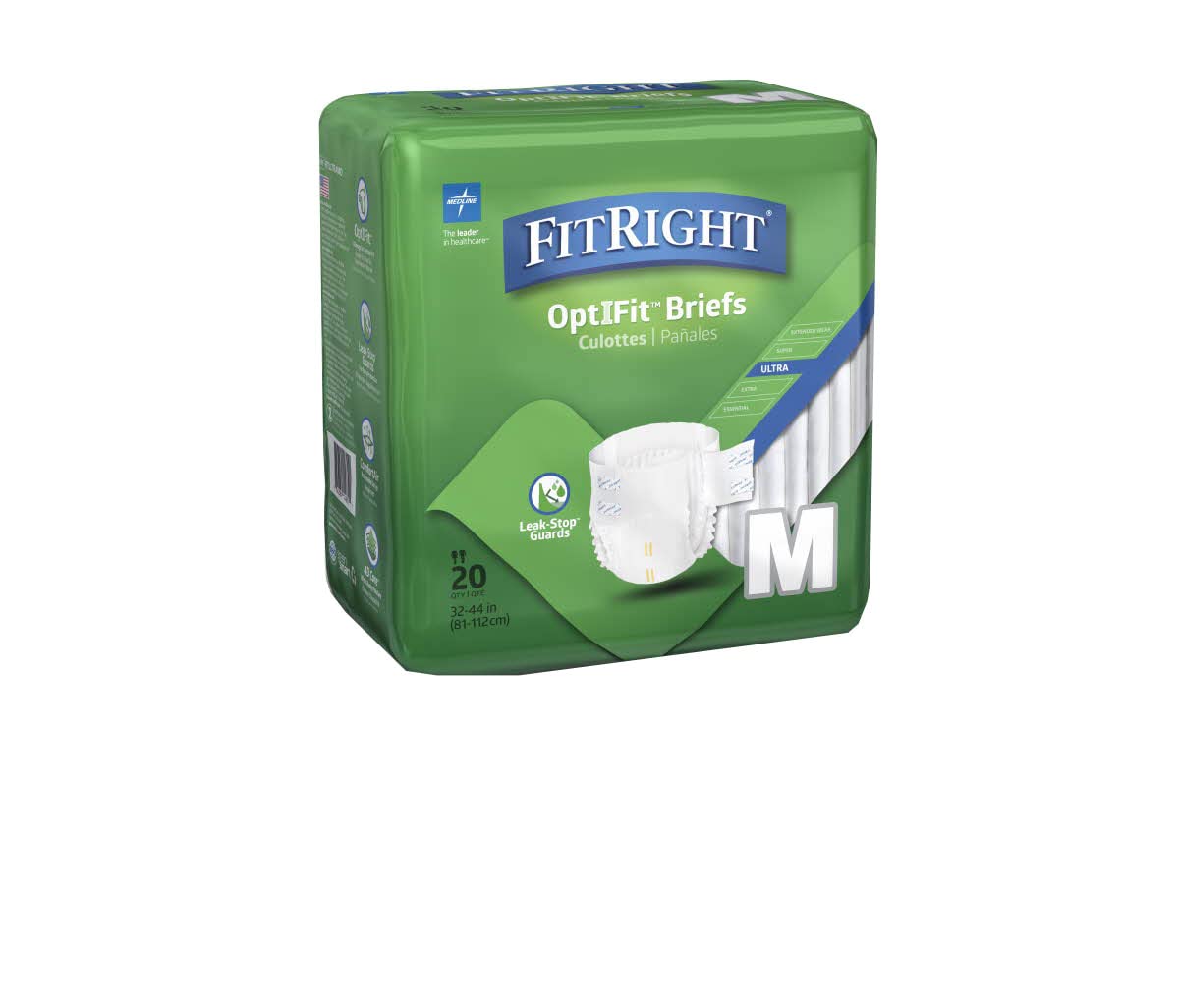 FitRight OptiFit Ultra Adult Briefs, Incontinence Diapers with Tabs, Heavy Absorbency, Medium, 32 to 44, 20 Count