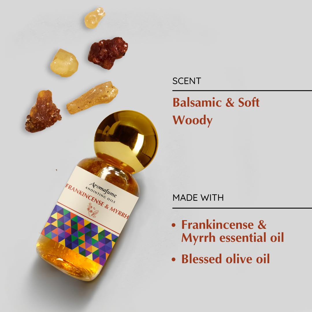 Frankincense & Myrrh Anointing Oil 9ml (0.3 fl oz.)| Blessings from The Holy Lands | Blessed Olive Oil from Jerusalem with Bibli