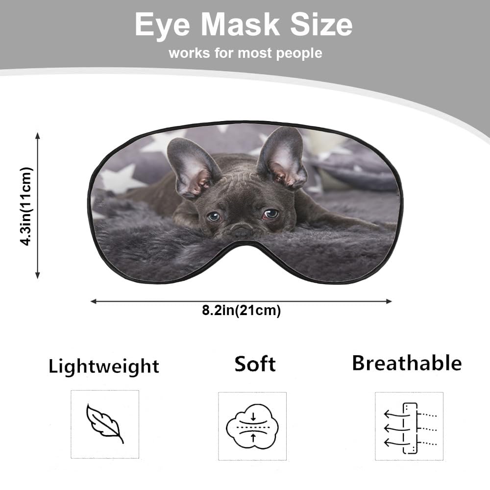 NOHSHE French Bulldog Silk Eye Mask Sleep Mask Puppy Grey Cute Dog Animal Eye Mask with Adjustable Strap Lightweight for Women W