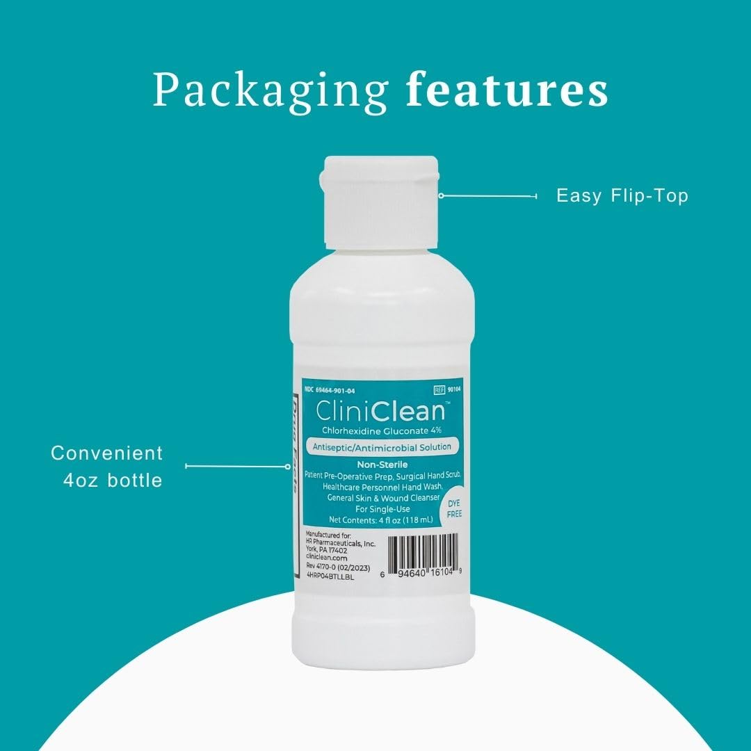Versatile, Antiseptic Solution containing Chlorhexidine Gluconate 4% (CHG), Odorless, Dye-free, Patient Pre-Op Prep, Personal Ha