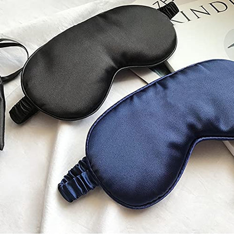 LCBD Silk Satin Sleeping Eye Mask, Navy Sleep Eye Night Blindfold for Women and Men, Soft Breathable Blackout Eyeshade Eye Cover