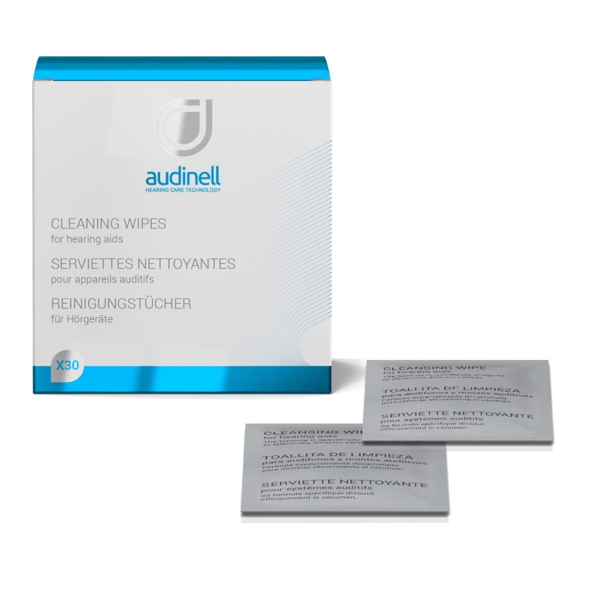 Audinell Cleaning Wipes | 30 Individually-Wrapped, Alcohol-Free | Cleans, Removes Earwax & Sweat from Hearing Aids, Earmold, Air