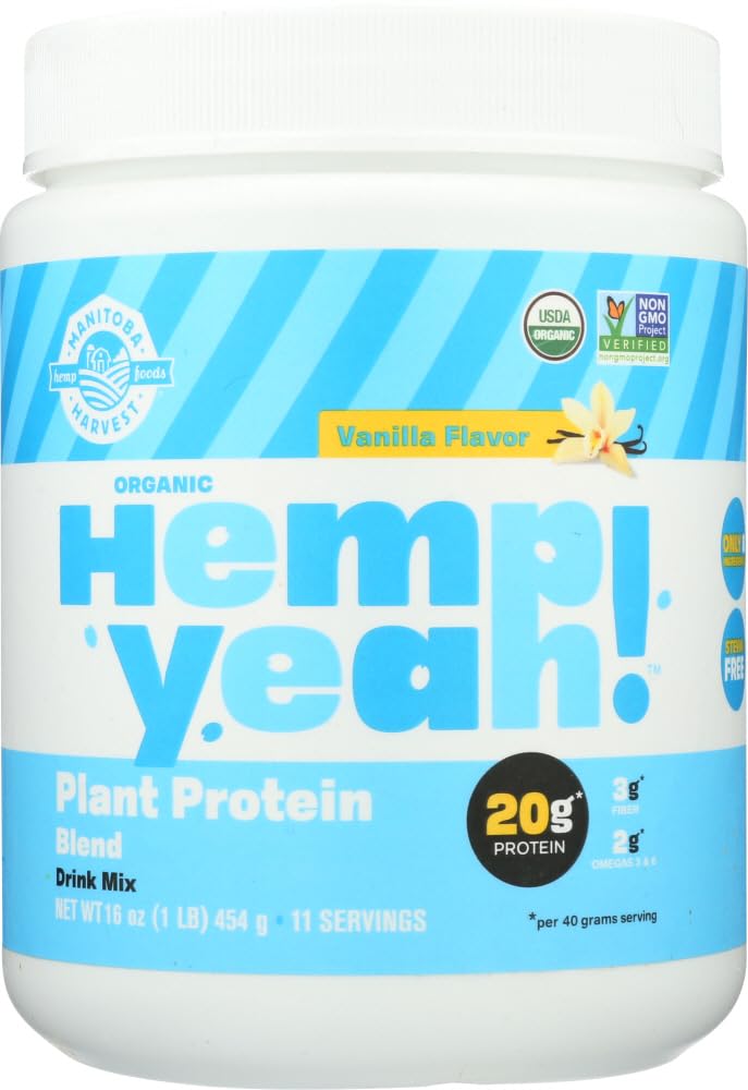 Manitoba Harvest Hemp Yeah! Organic Plant-Based Protein Powder with 20g of Complete Plant, 3g of Fiber & 2g Omegas 3&6, Non-GMO,