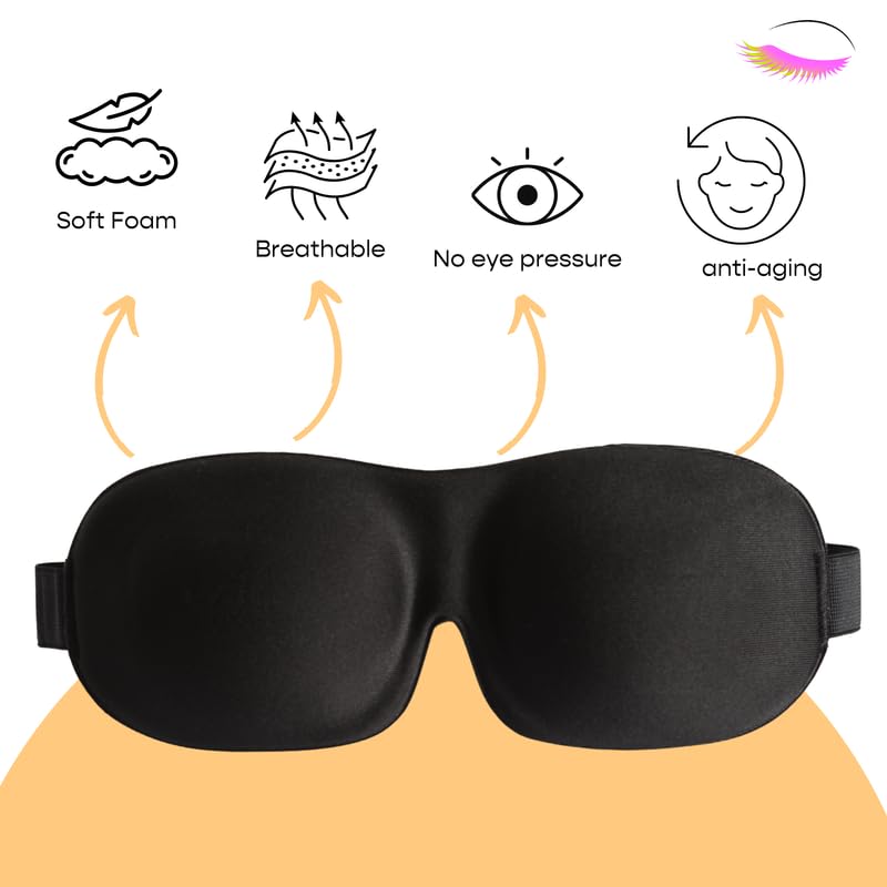 Lasting Lashes Sleep Mask Contoured Cup Night Blindfold | Soft and Comfortable Night Eye Mask with Flexible Strap | Eye Masks fo