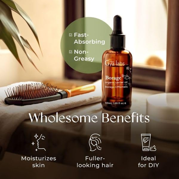 Gya Labs Organic Borage Oil for Skin & Face - 100% Natural Borage Seed Oil Cold Pressed for Hair - Unrefined Borage Oil for Esse